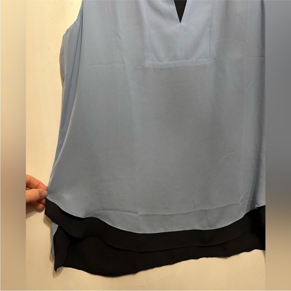 Ann Taylor Sleeveless Dusty Blue Layered V-Neck Blouse | Size M - Picture 2 of 5